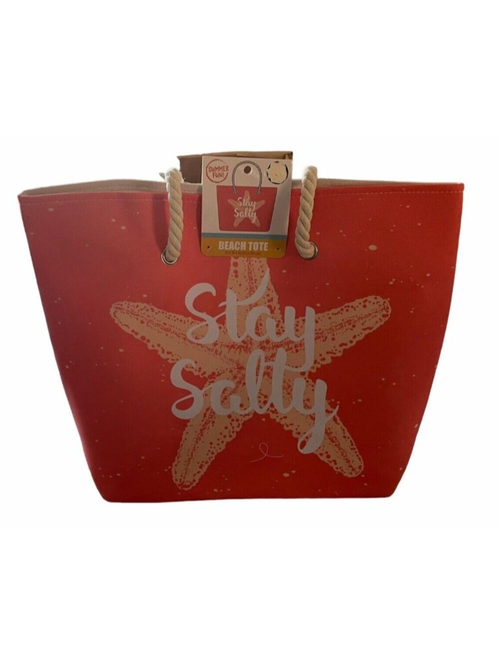 Women Beach Tote Handbag Large Star Salty Salmon & Cream 21x15.5 Summer Fun new